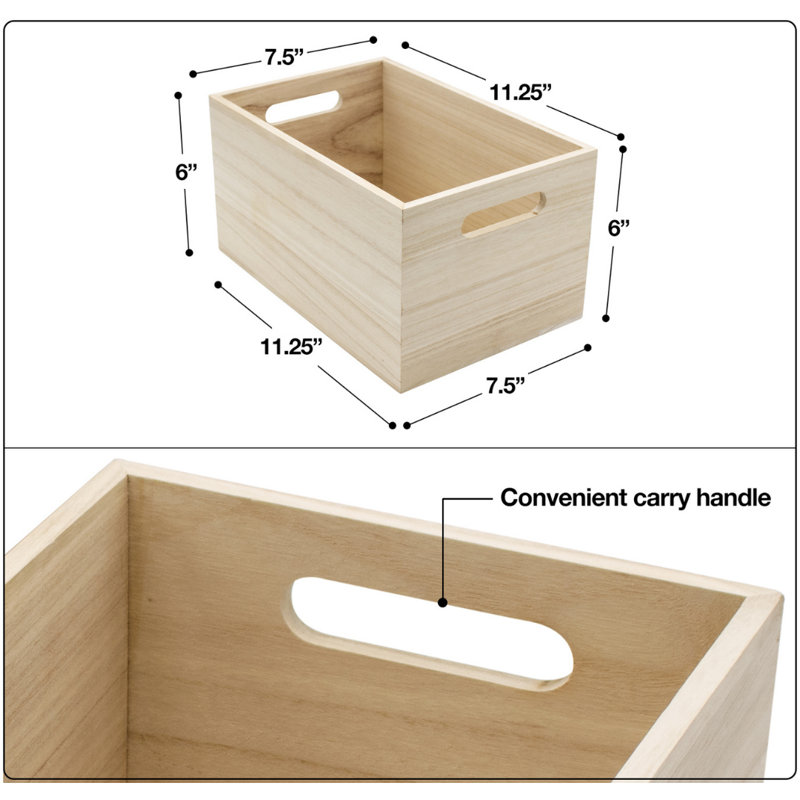 Sorbus 2 Pack Unfinished Wood Crates Organizer Bins Wooden Box Cabinet Containers Large Set of 2